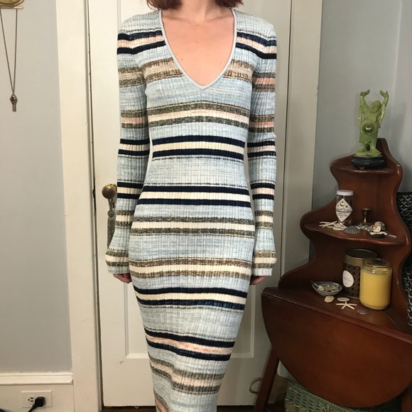 Free People Blue Striped Knit Bodycon Maxi Dress - Picture 2 of 11